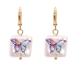 Pearl & 18K Gold-Plated Butterfly Drop Earrings