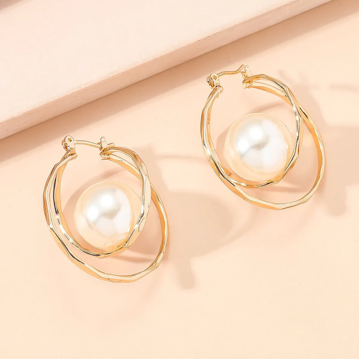 Pearl & 18K Gold-Plated Caged Drop Earrings
