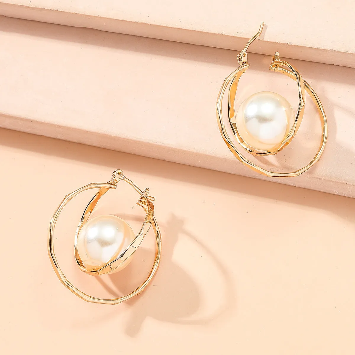 Pearl & 18K Gold-Plated Caged Drop Earrings