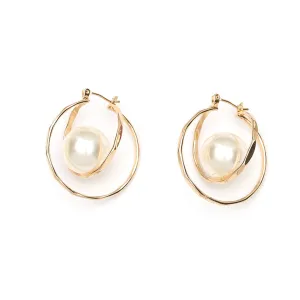 Pearl & 18K Gold-Plated Caged Drop Earrings