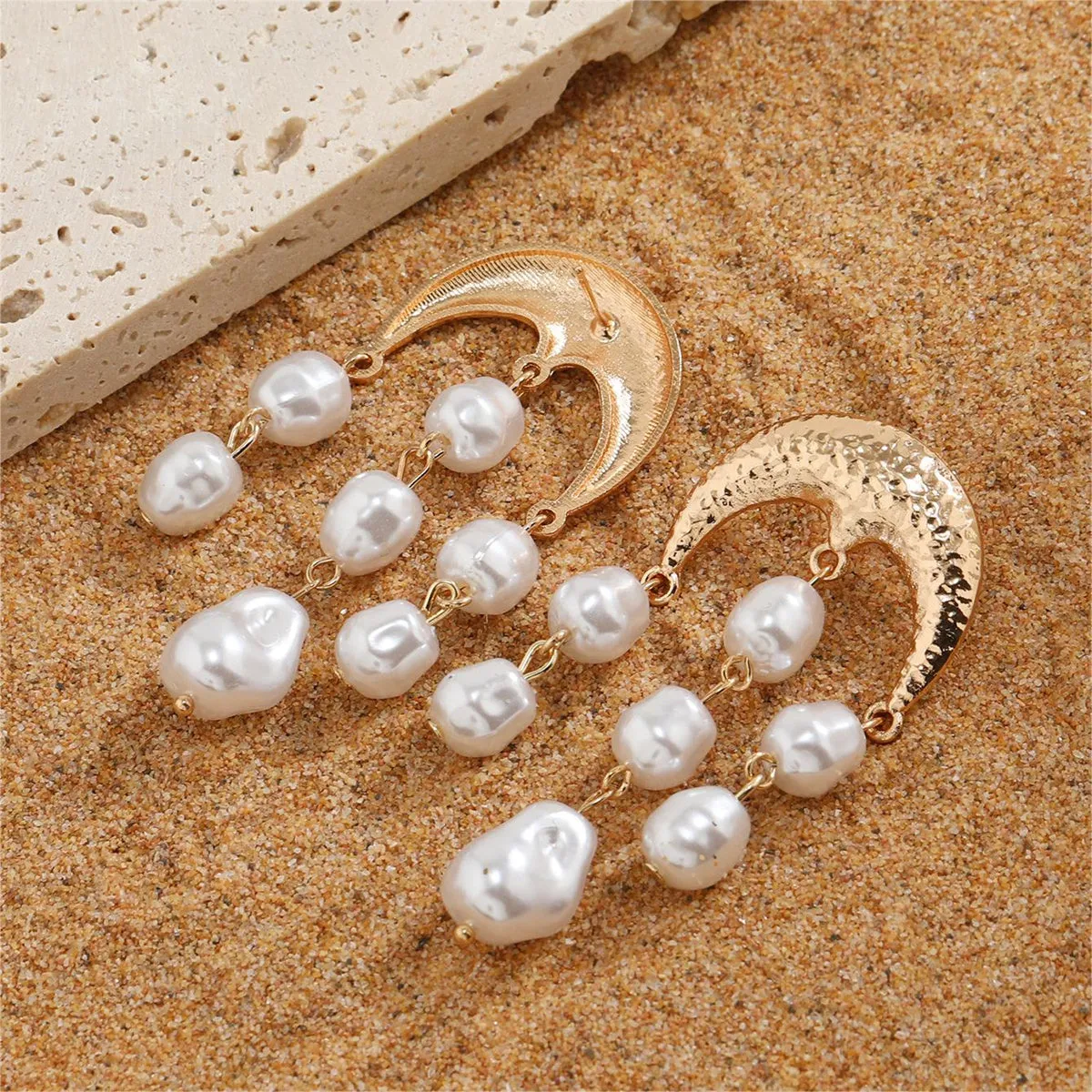 Pearl & 18K Gold-Plated Crescent Drop Earrings
