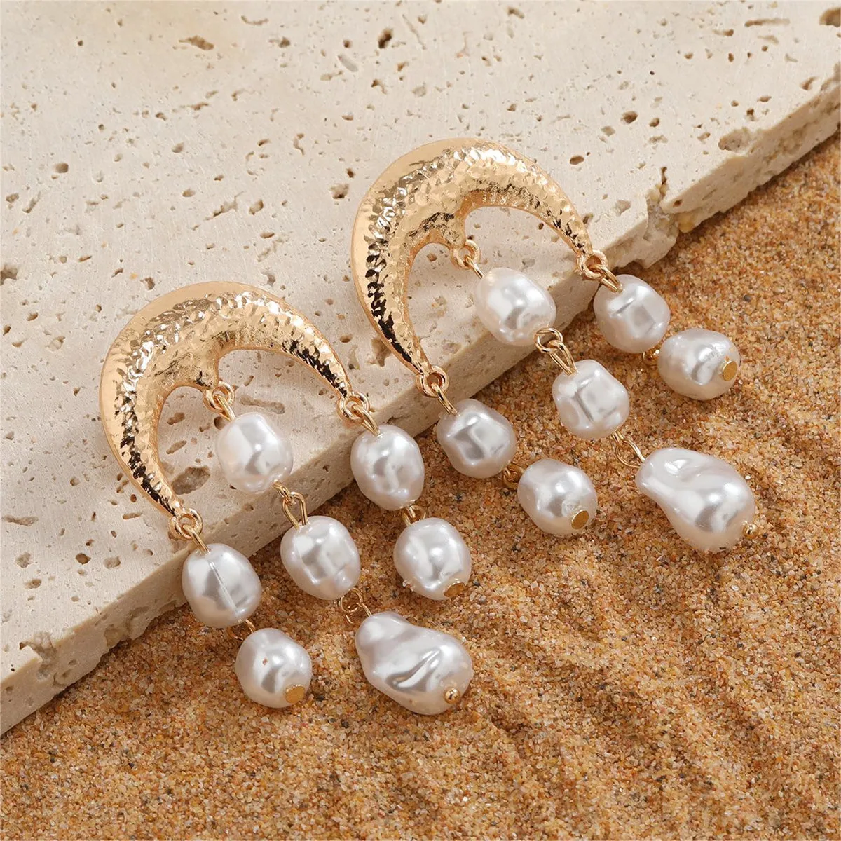Pearl & 18K Gold-Plated Crescent Drop Earrings