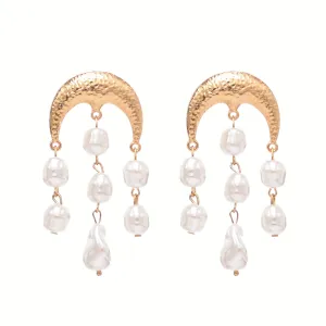 Pearl & 18K Gold-Plated Crescent Drop Earrings