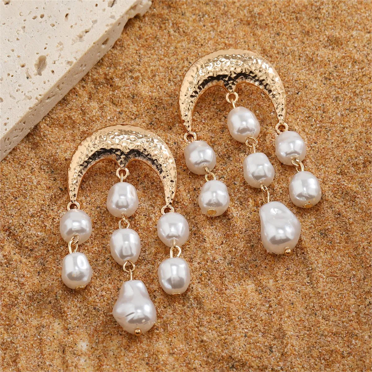 Pearl & 18K Gold-Plated Crescent Drop Earrings