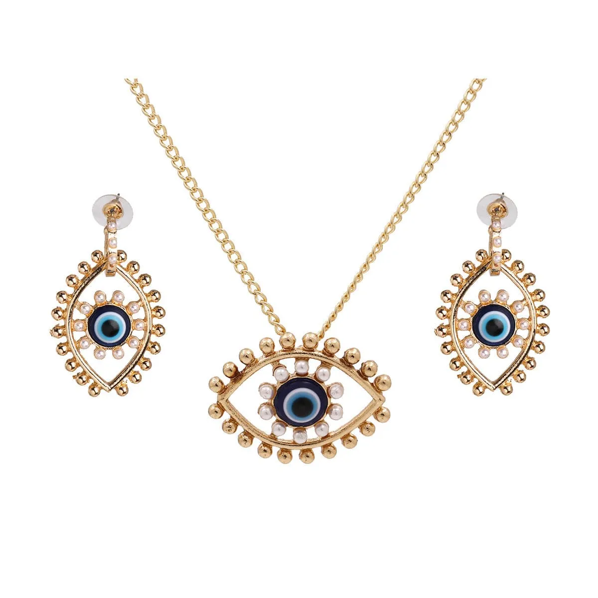 Pearl & 18K Gold-Plated Eye Pendant Necklace & Drop Earrings