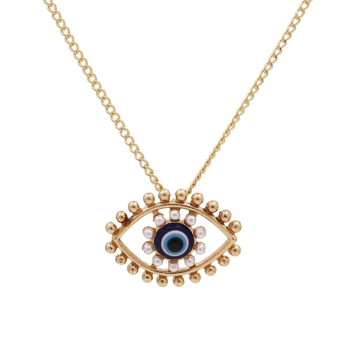 Pearl & 18K Gold-Plated Eye Pendant Necklace & Drop Earrings