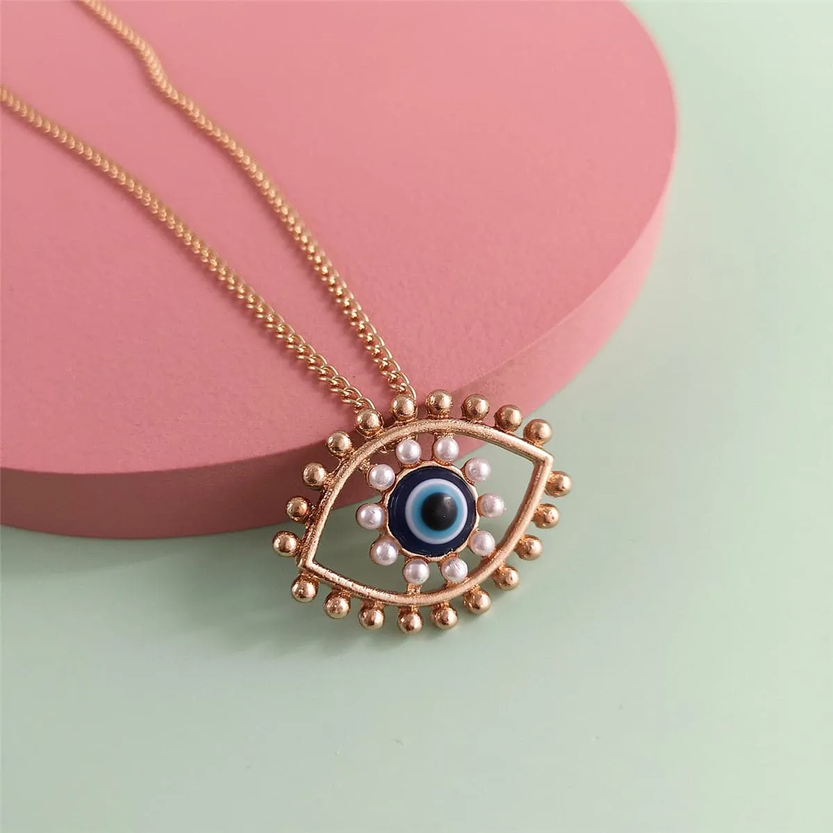 Pearl & 18K Gold-Plated Eye Pendant Necklace & Drop Earrings