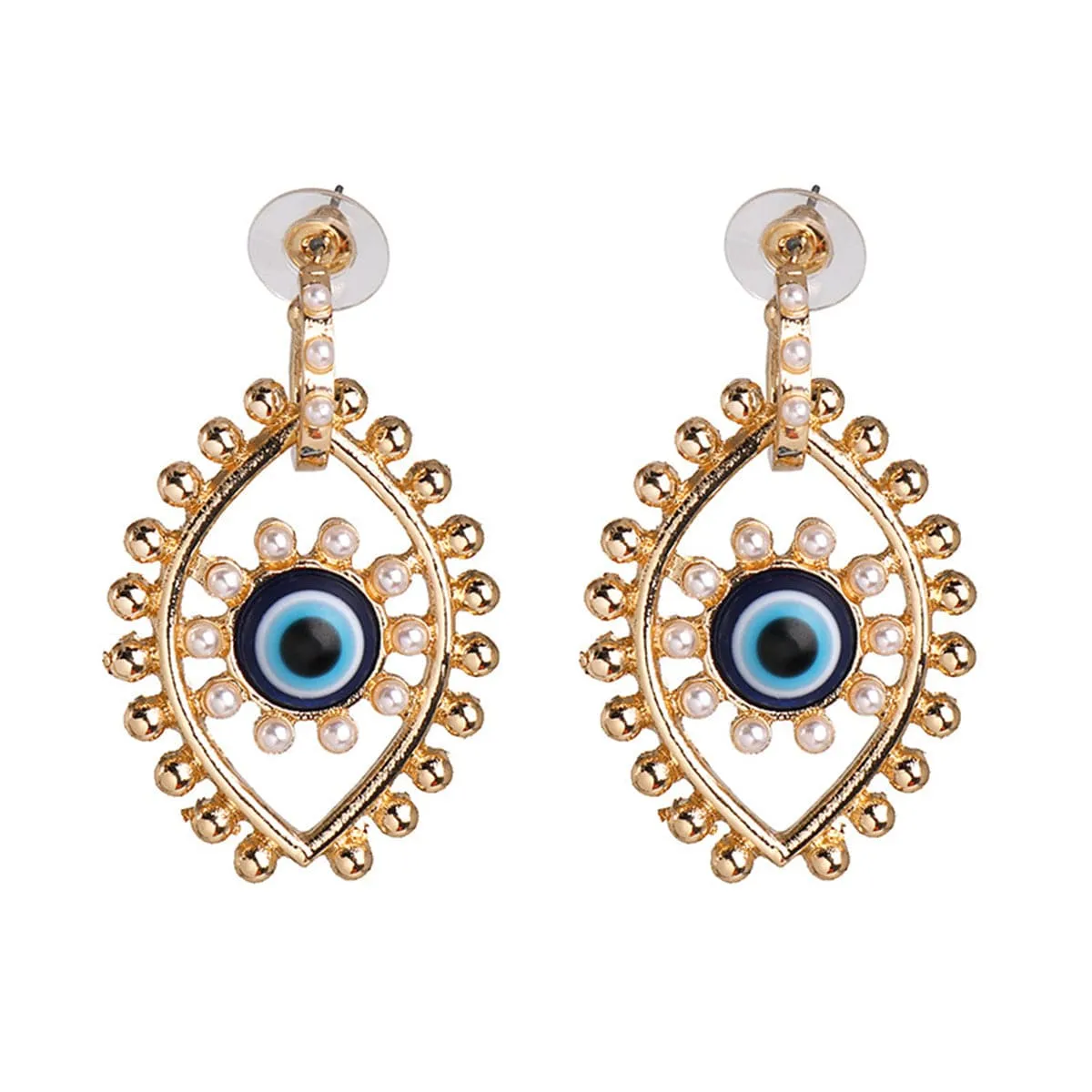 Pearl & 18K Gold-Plated Eye Pendant Necklace & Drop Earrings