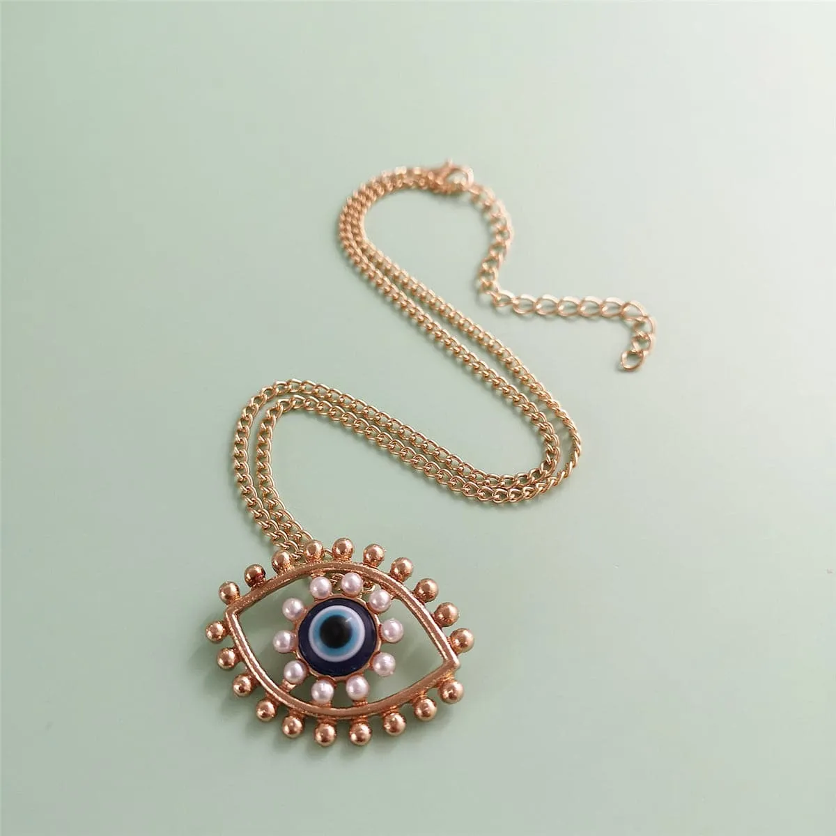 Pearl & 18K Gold-Plated Eye Pendant Necklace & Drop Earrings