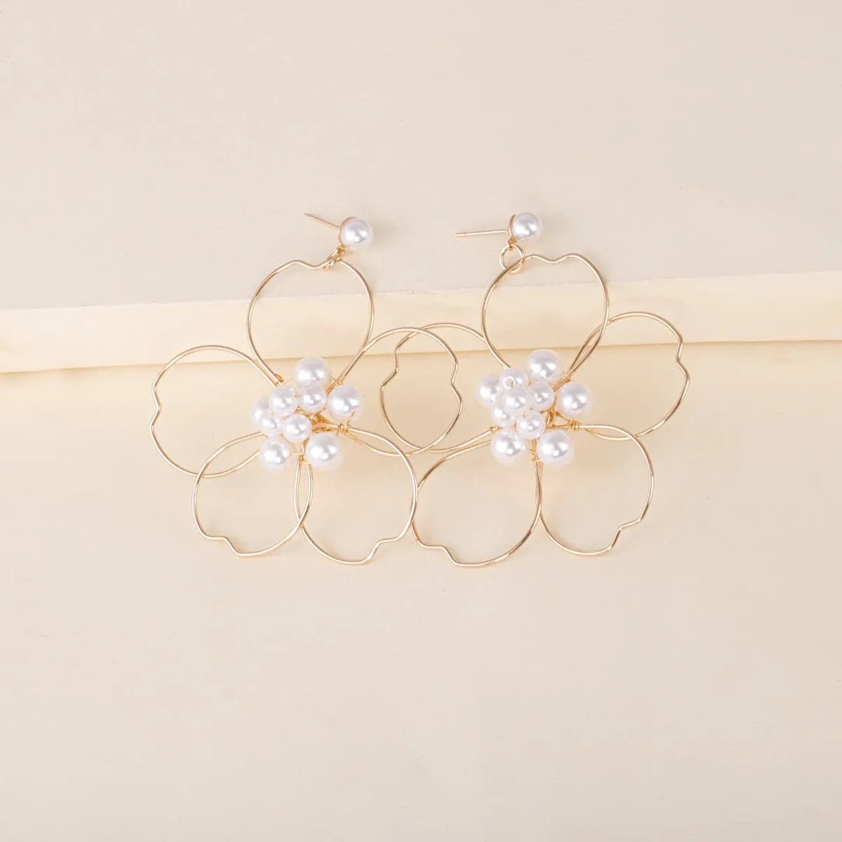 Pearl & 18K Gold-Plated Flower Silhouette Drop Earrings