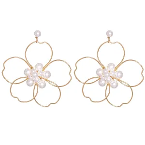 Pearl & 18K Gold-Plated Flower Silhouette Drop Earrings