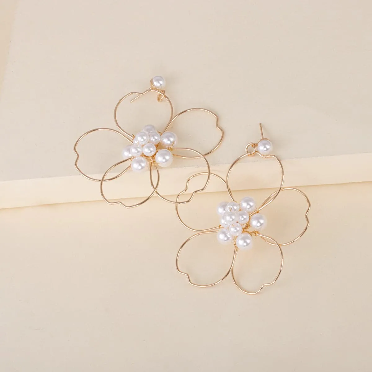 Pearl & 18K Gold-Plated Flower Silhouette Drop Earrings