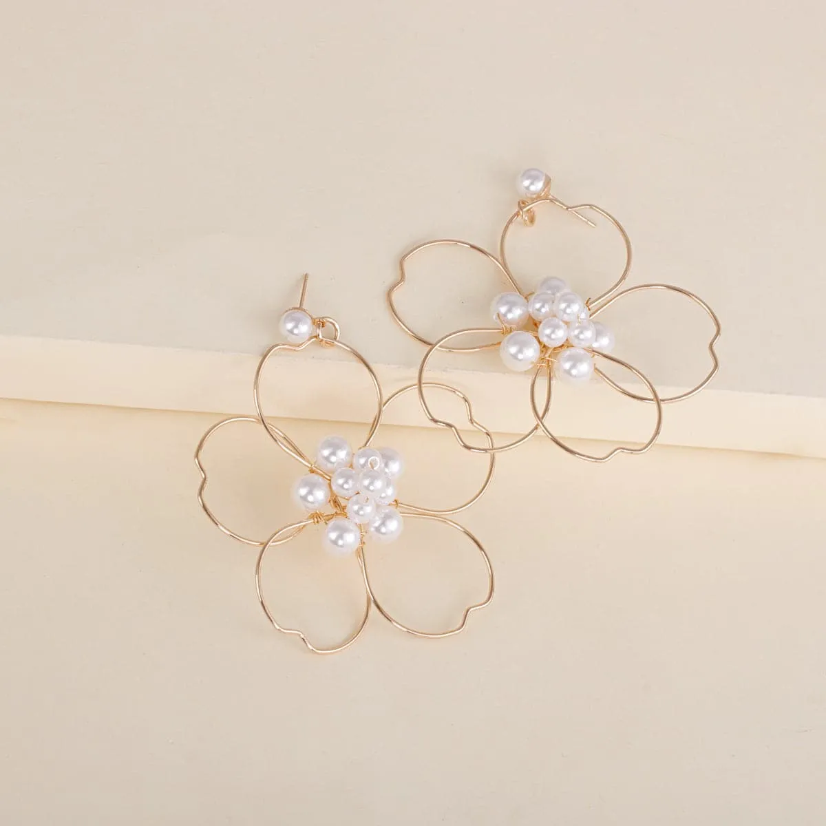 Pearl & 18K Gold-Plated Flower Silhouette Drop Earrings