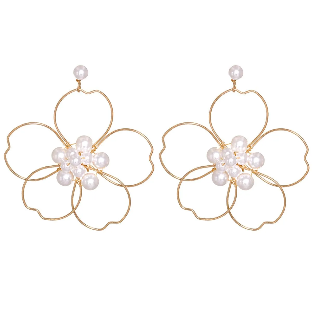 Pearl & 18K Gold-Plated Flower Silhouette Drop Earrings