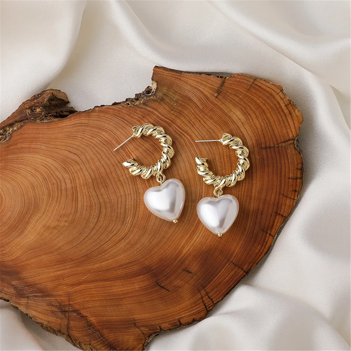 Pearl & 18K Gold-Plated Heart Drop Earrings