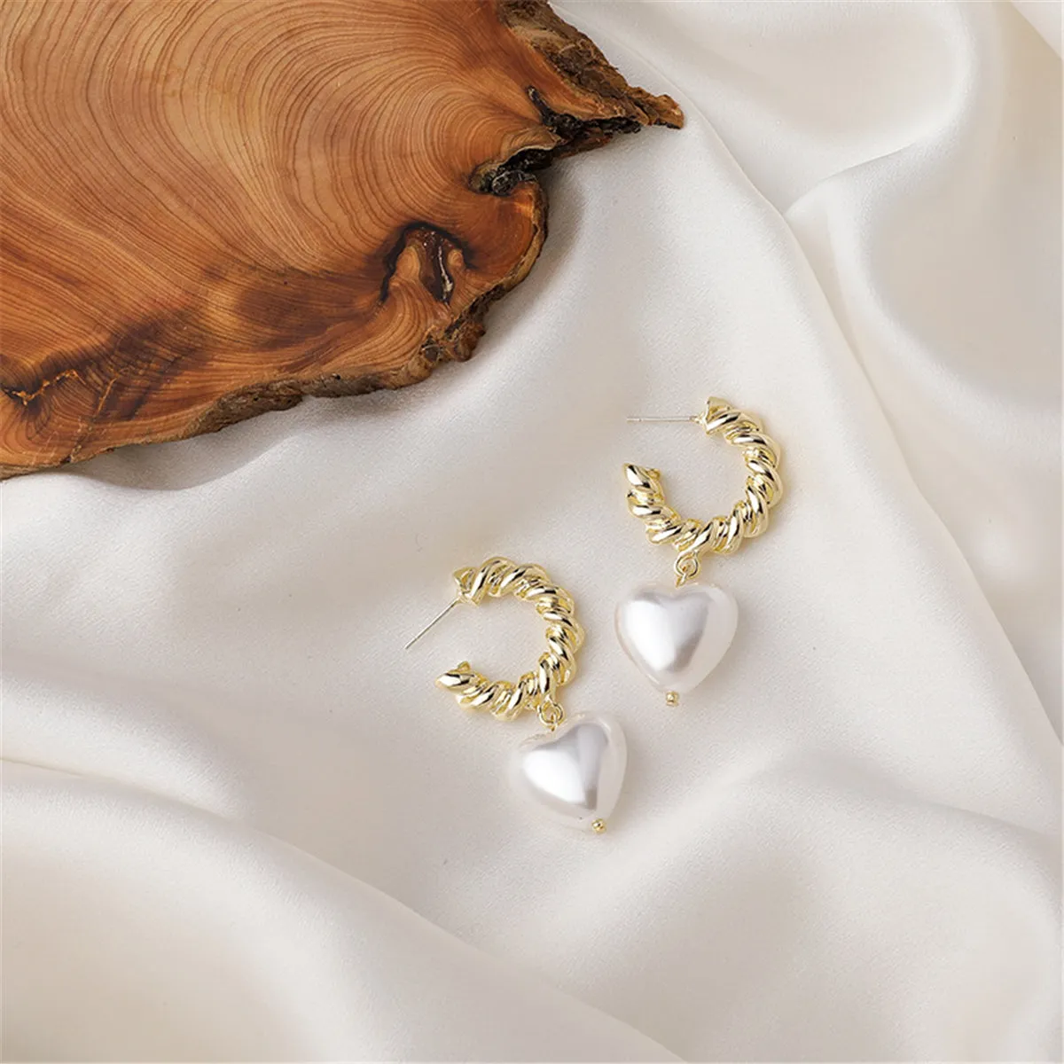 Pearl & 18K Gold-Plated Heart Drop Earrings