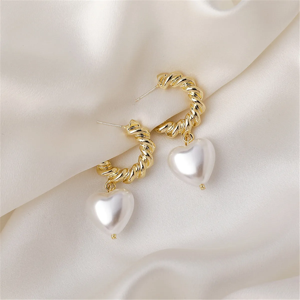 Pearl & 18K Gold-Plated Heart Drop Earrings