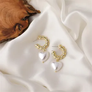 Pearl & 18K Gold-Plated Heart Drop Earrings