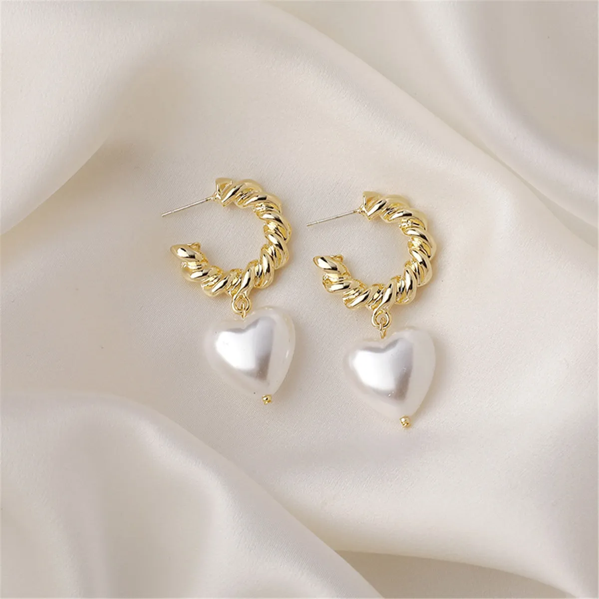 Pearl & 18K Gold-Plated Heart Drop Earrings