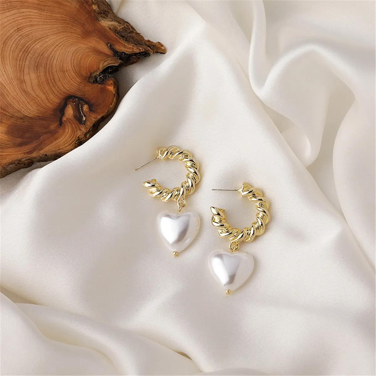Pearl & 18K Gold-Plated Heart Drop Earrings
