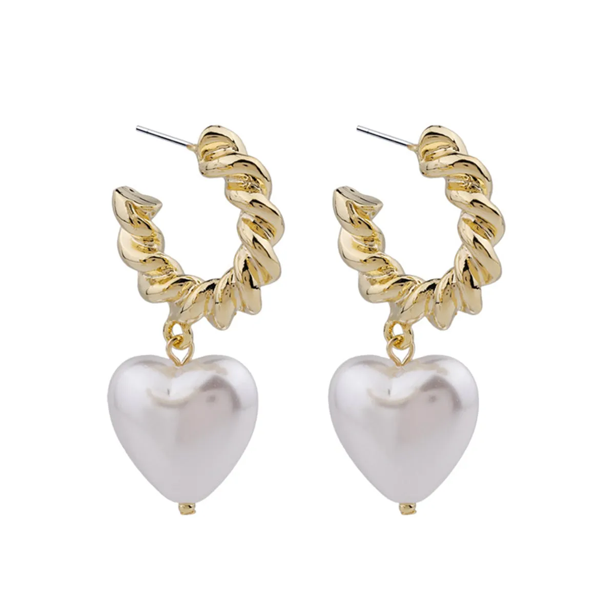 Pearl & 18K Gold-Plated Heart Drop Earrings