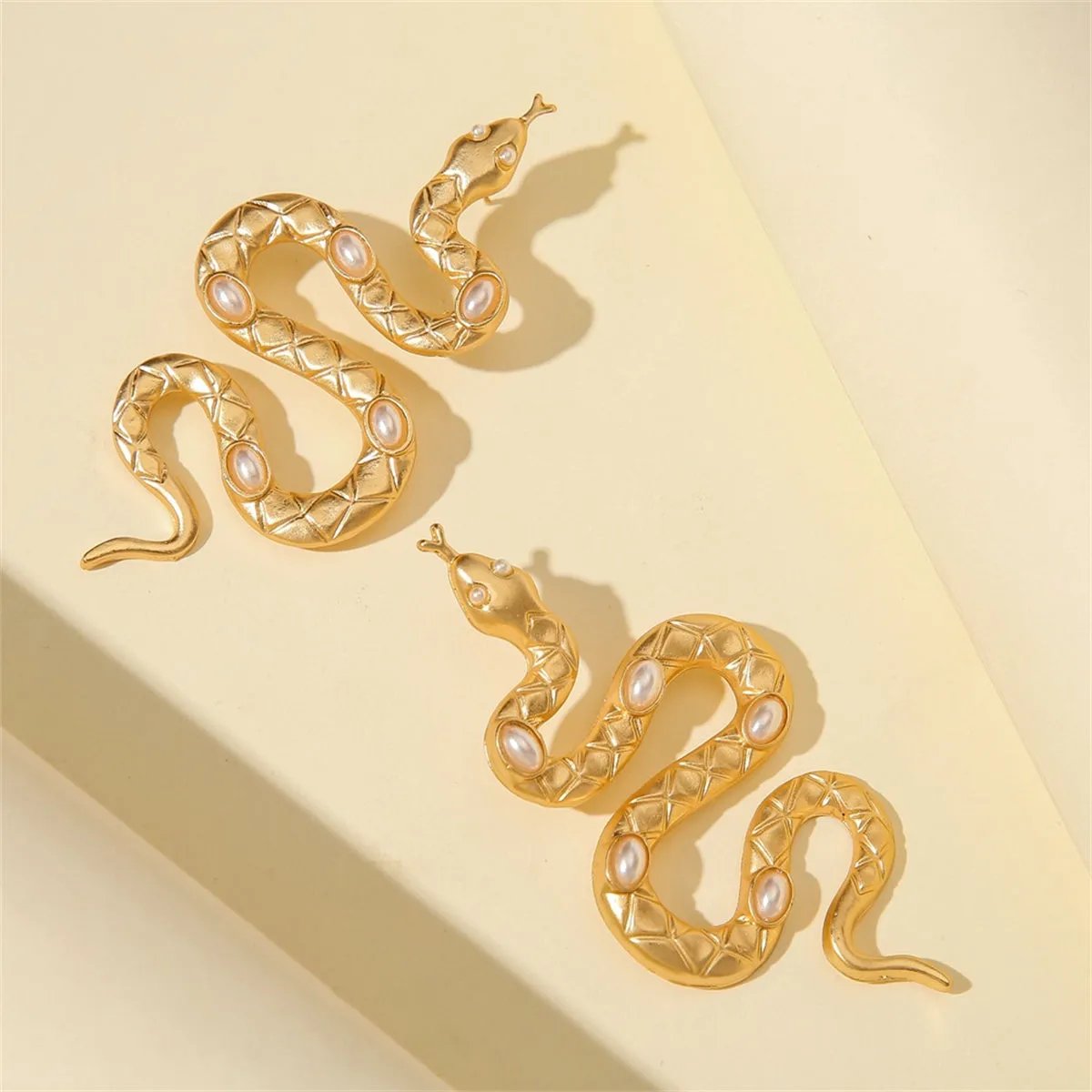 Pearl & 18K Gold-Plated Snake Drop Earrings