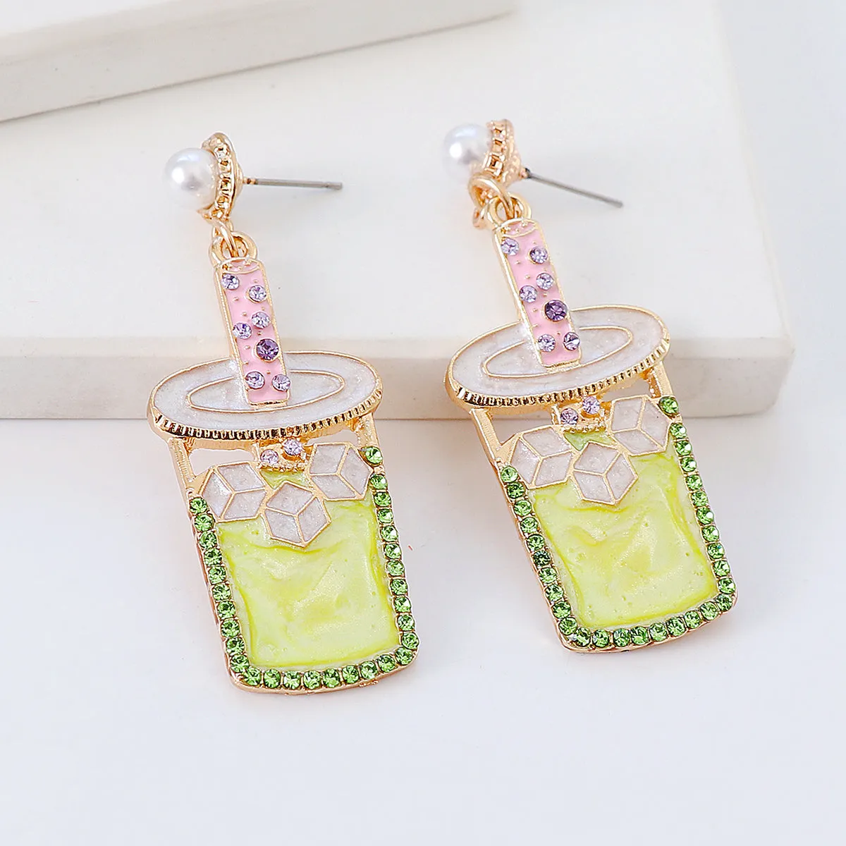 Pearl & Chartreuse Cubic Zirconia Cup Drop Earrings