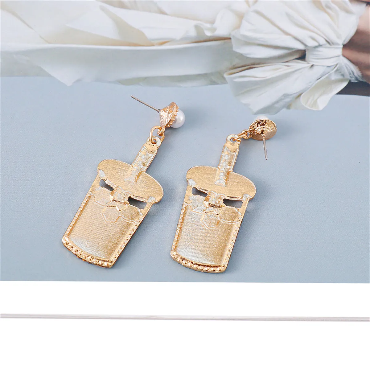 Pearl & Chartreuse Cubic Zirconia Cup Drop Earrings