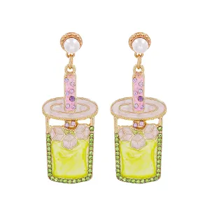Pearl & Chartreuse Cubic Zirconia Cup Drop Earrings