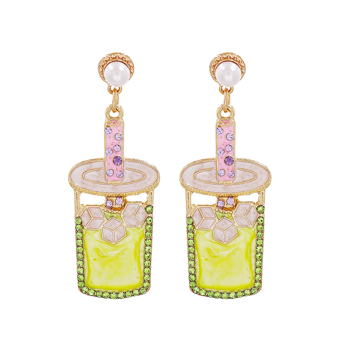 Pearl & Chartreuse Cubic Zirconia Cup Drop Earrings