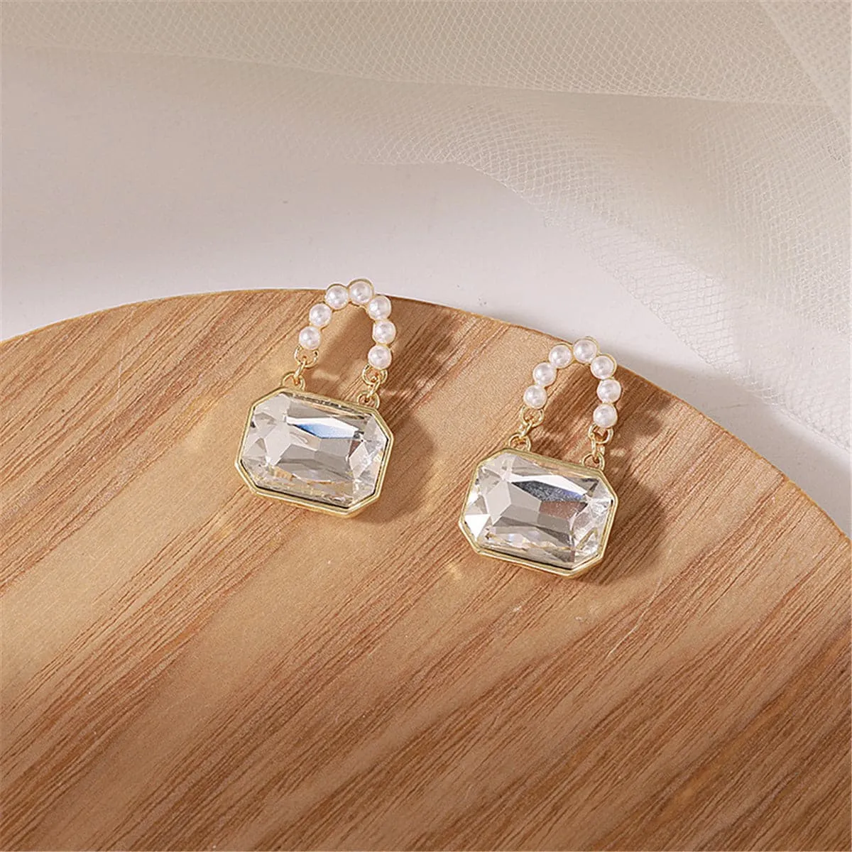 Pearl & Crystal 18K Gold-Plated Handbag Drop Earrings