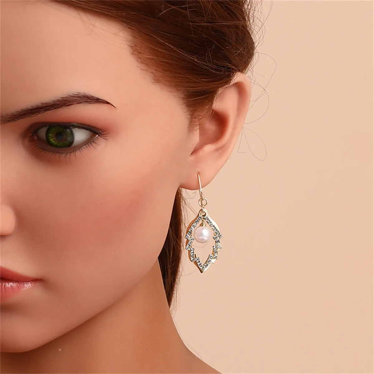 Pearl & Cubic Zirconia 18K Gold-Plated Stacked Leaves Drop Earrings