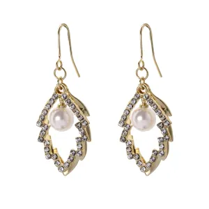 Pearl & Cubic Zirconia 18K Gold-Plated Stacked Leaves Drop Earrings