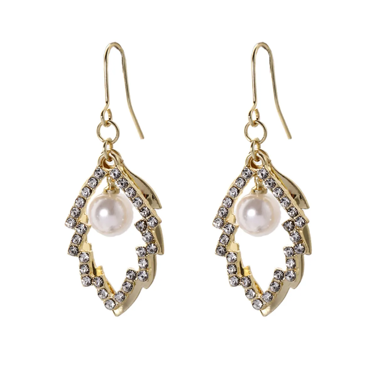 Pearl & Cubic Zirconia 18K Gold-Plated Stacked Leaves Drop Earrings