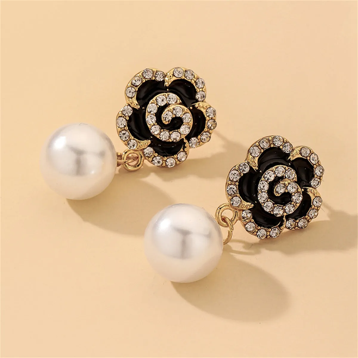 Pearl & Cubic Zirconia Enamel 18K Gold-Plated Flower Drop Earrings