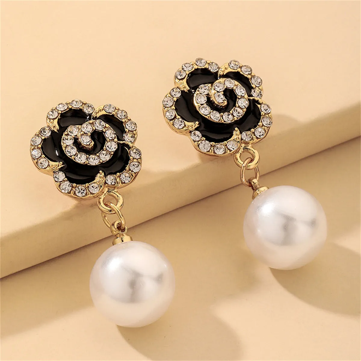 Pearl & Cubic Zirconia Enamel 18K Gold-Plated Flower Drop Earrings
