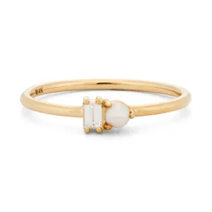 Pearl & Diamond Baguette Ring