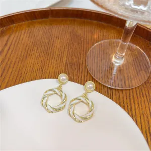 Pearl & Enamel 18K Gold-Plated Twine Round Drop Earrings