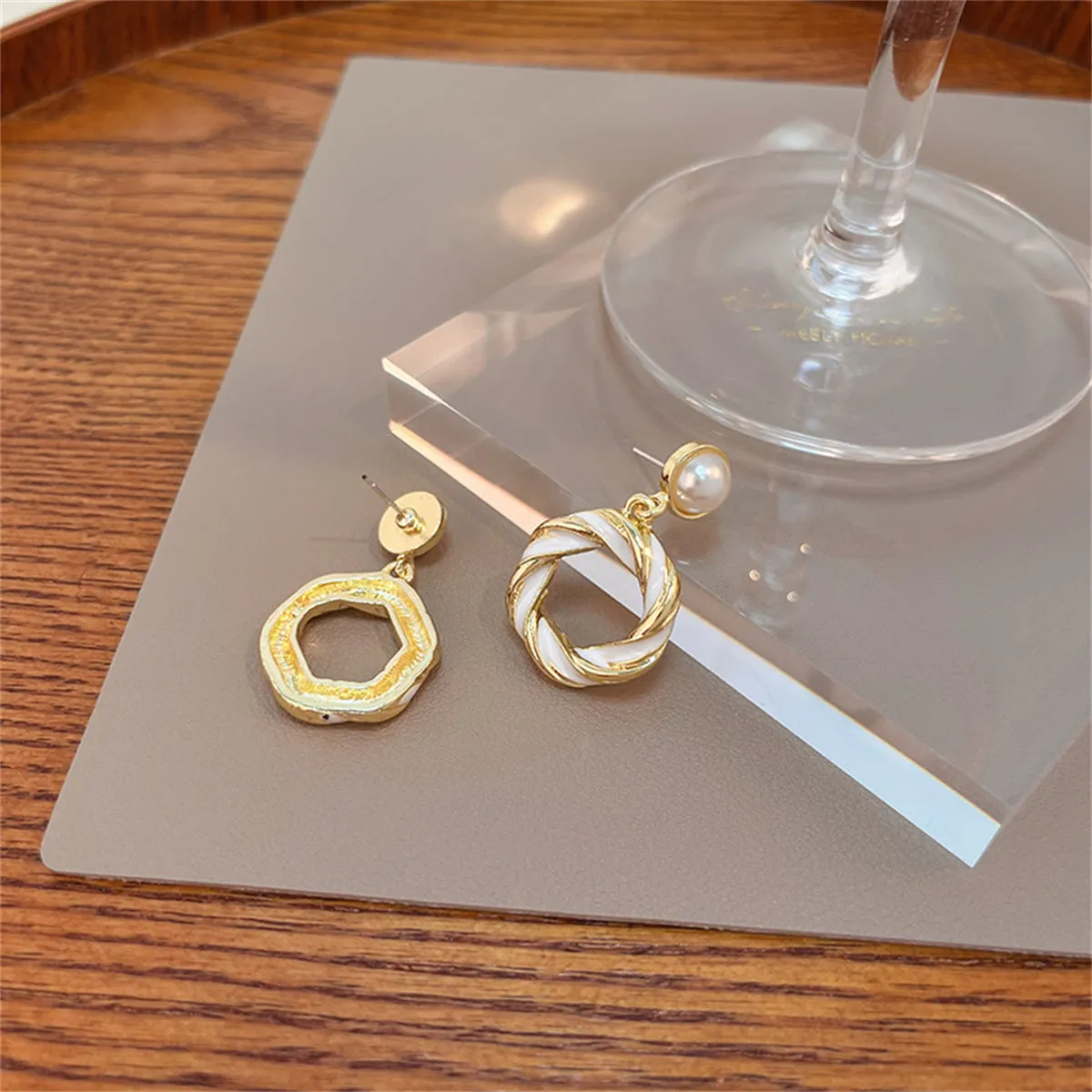 Pearl & Enamel 18K Gold-Plated Twine Round Drop Earrings