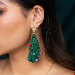 Pearl & Green Polyster 18K Gold-Plated Snowflake Christmas Tree Drop Earrings