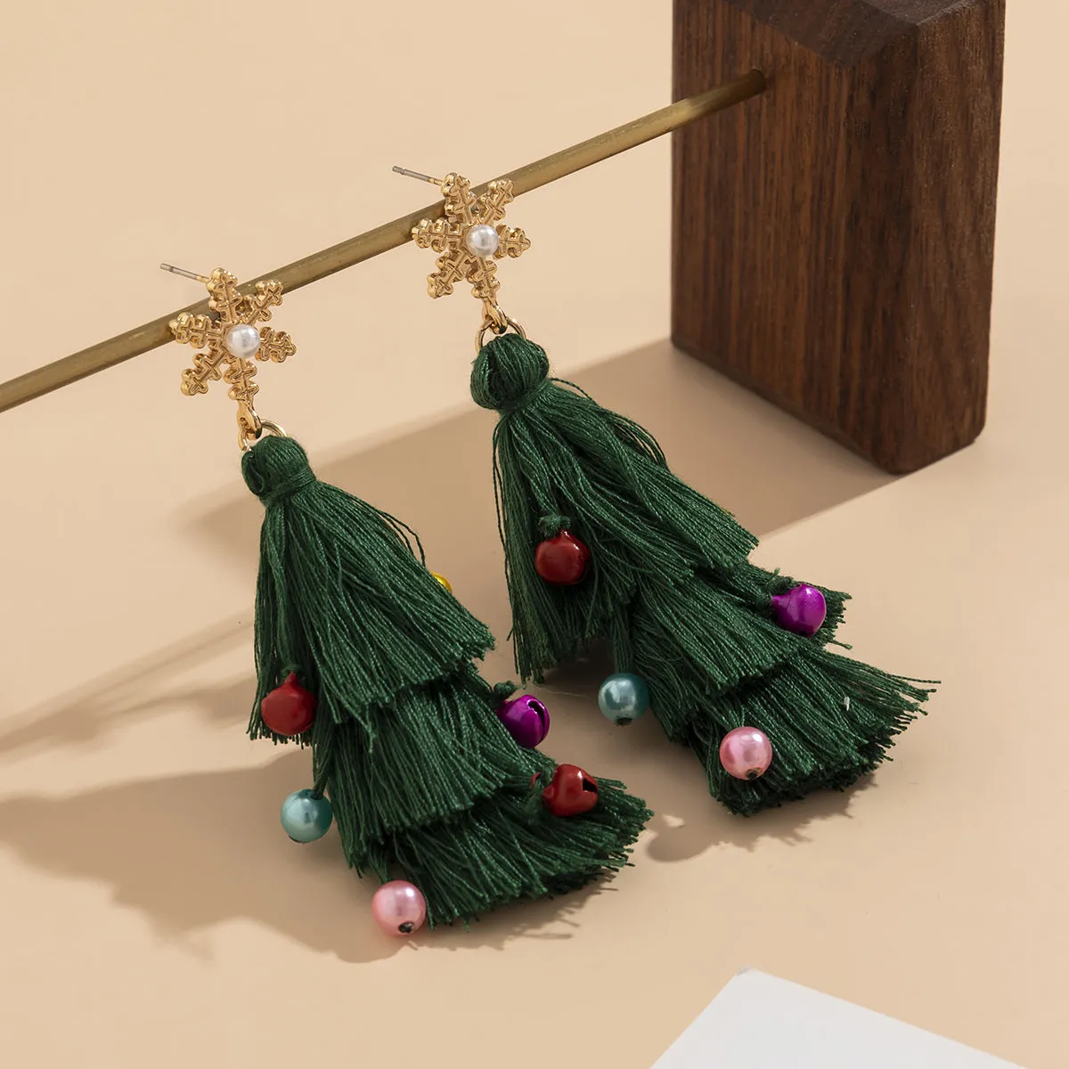 Pearl & Green Polyster 18K Gold-Plated Snowflake Christmas Tree Drop Earrings