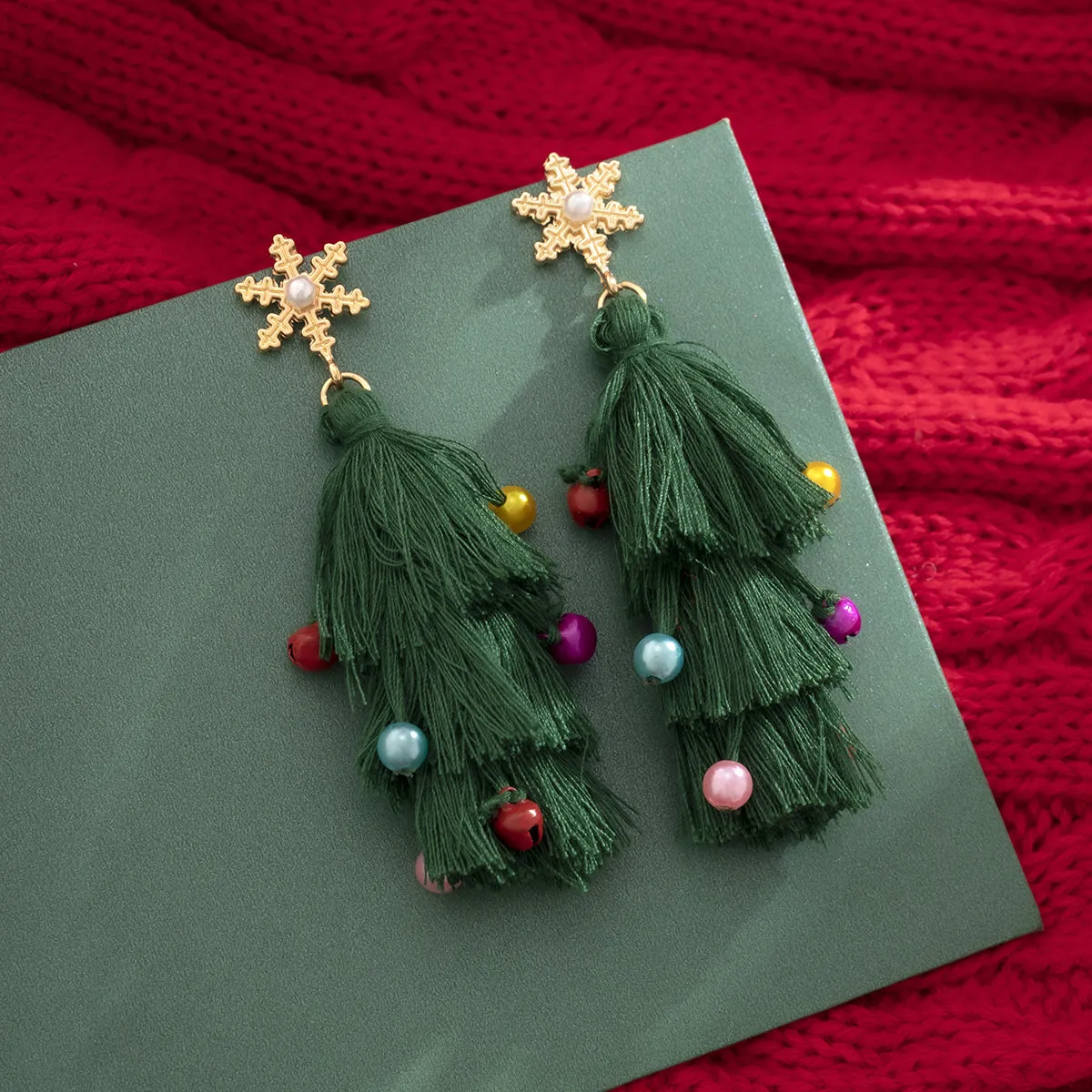 Pearl & Green Polyster 18K Gold-Plated Snowflake Christmas Tree Drop Earrings