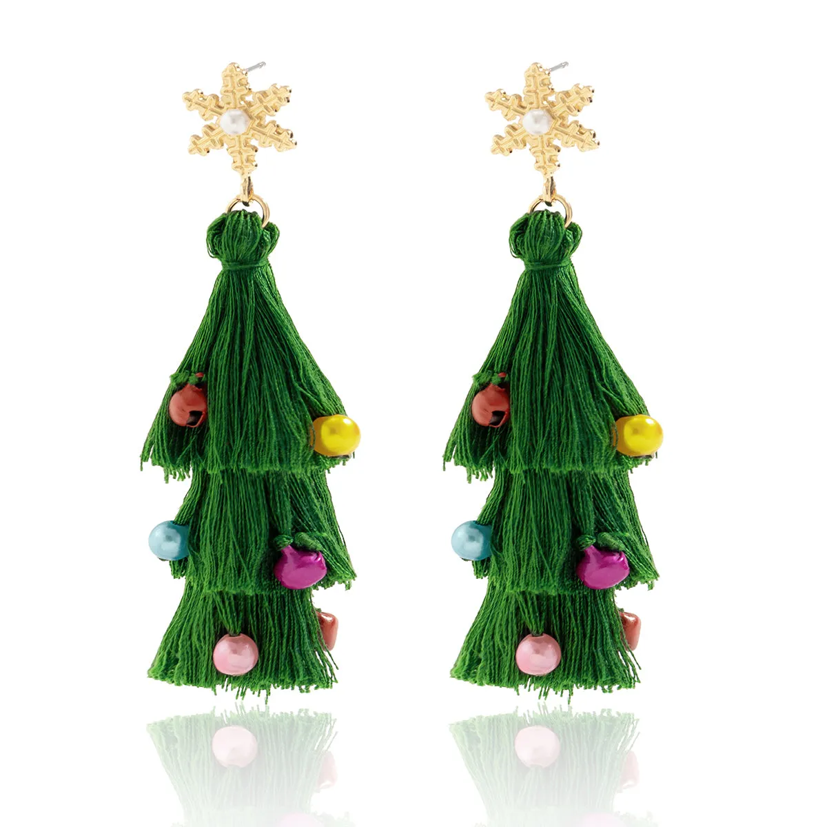 Pearl & Green Polyster 18K Gold-Plated Snowflake Christmas Tree Drop Earrings