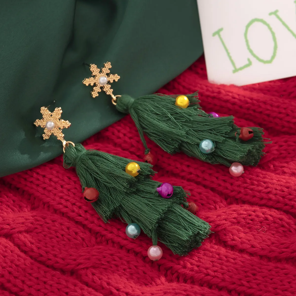 Pearl & Green Polyster 18K Gold-Plated Snowflake Christmas Tree Drop Earrings