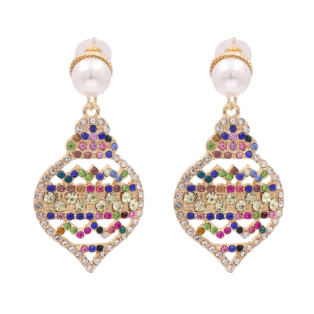 Pearl & Red Multicolored Cubic Zirconia Pear Drop Earring