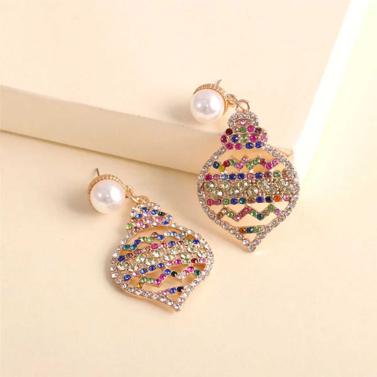 Pearl & Red Multicolored Cubic Zirconia Pear Drop Earring