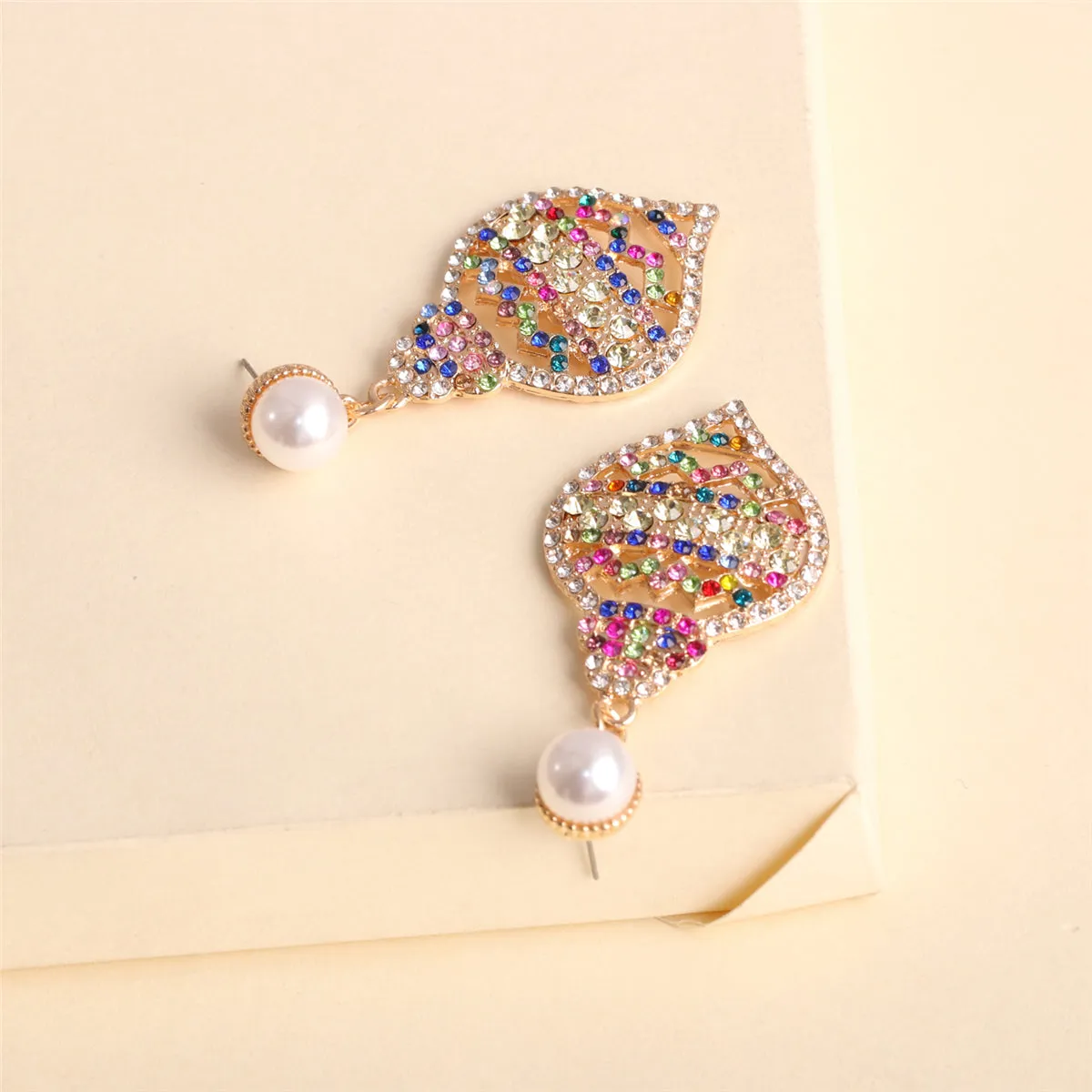 Pearl & Red Multicolored Cubic Zirconia Pear Drop Earring