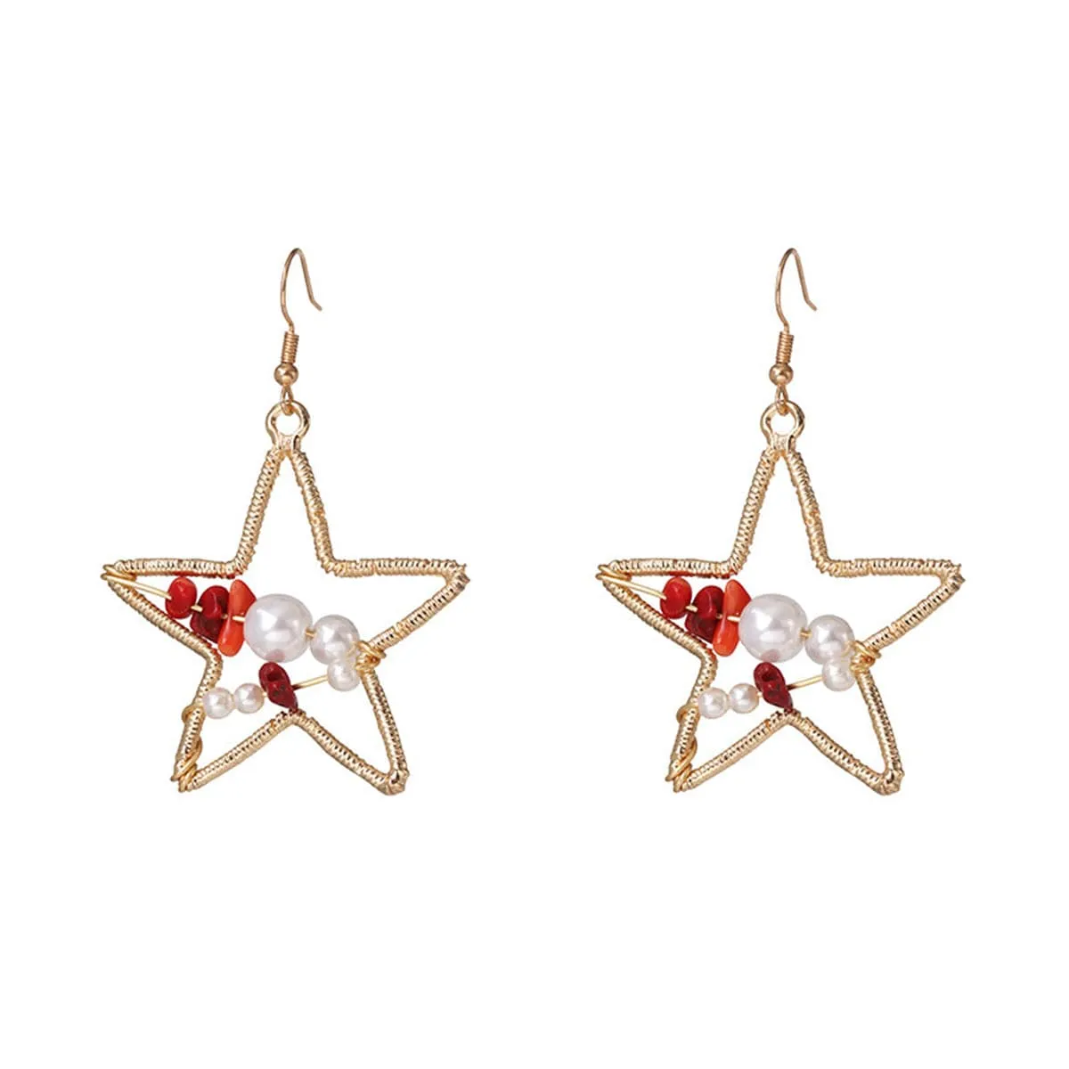 Pearl & Resin 18K Gold-Plated Open Star Drop Earrings