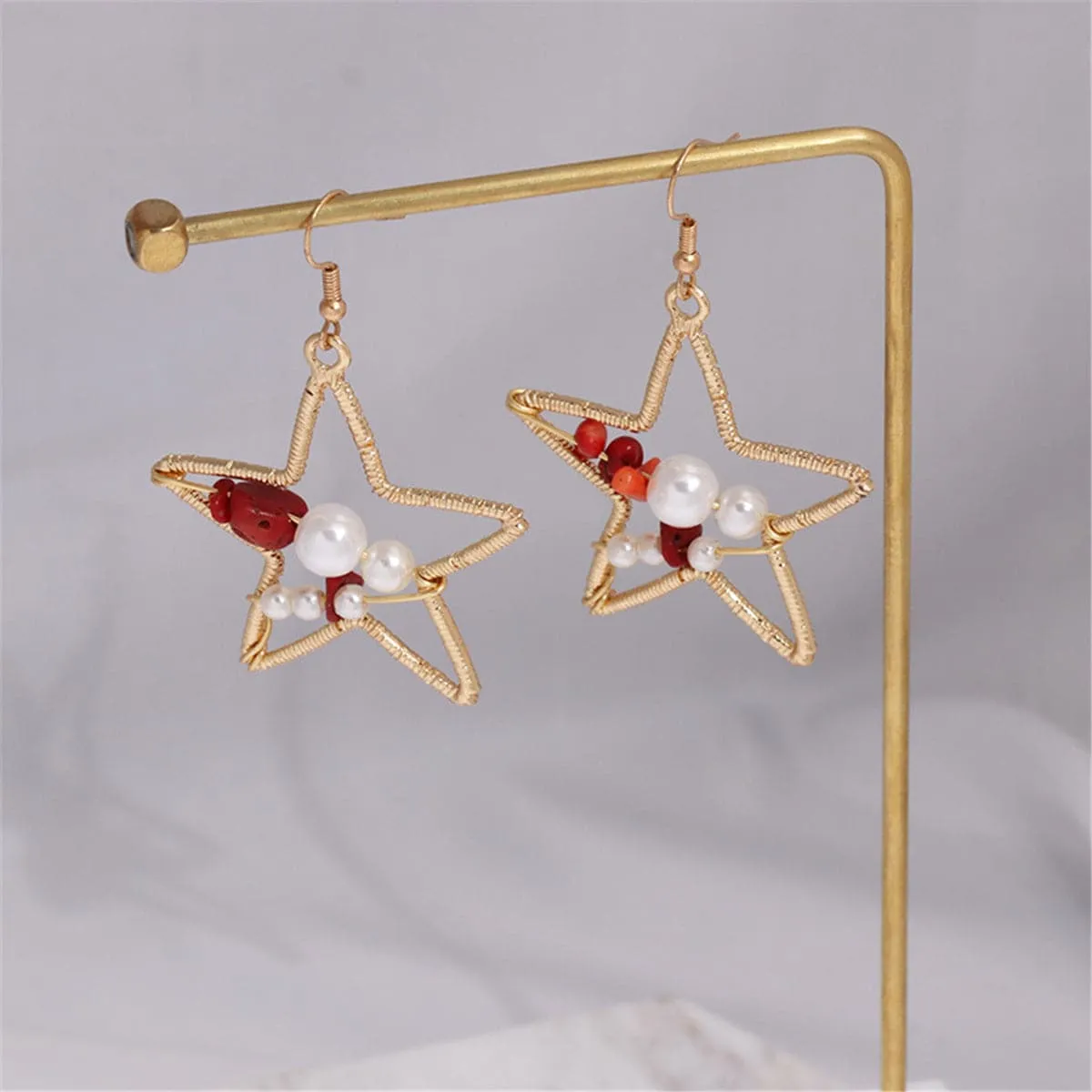 Pearl & Resin 18K Gold-Plated Open Star Drop Earrings
