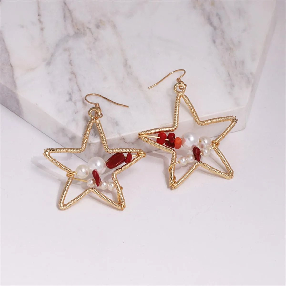 Pearl & Resin 18K Gold-Plated Open Star Drop Earrings